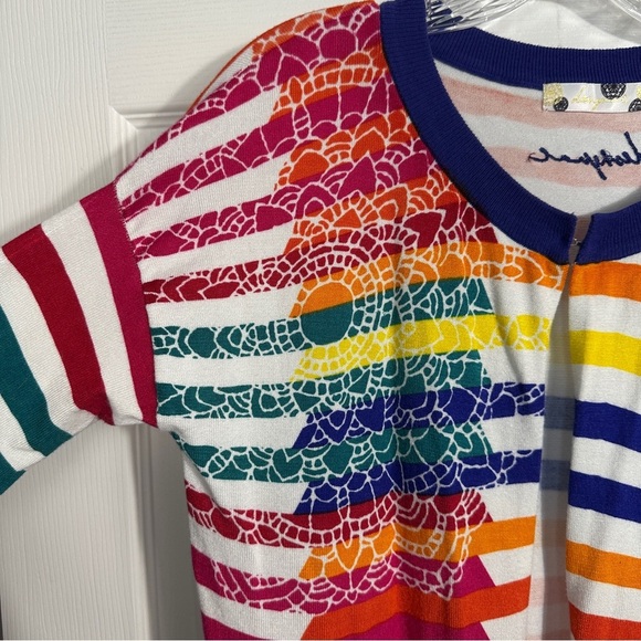 Desigual "Beatriz" sweater, Lg, white with multi stripes/florals, open front - Picture 2 of 12